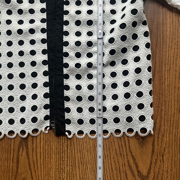 Black and White Modern Large Eyelet Zip Front Jacket - Picture 8 of 8